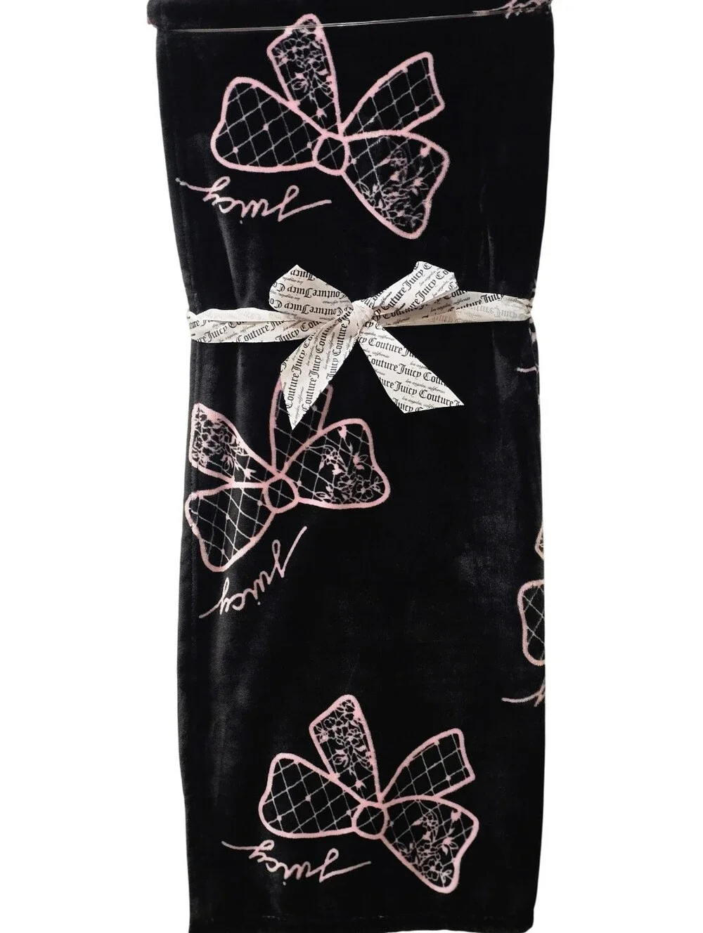 Juicy Couture Home Script Logo Bows Plush Throw Blanket